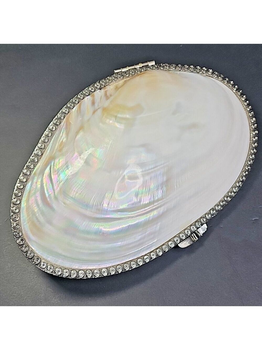 9 Inch Large Mother Of Pearl Trinket Or Jewelry Box WOW! Stunning And Gorgeous